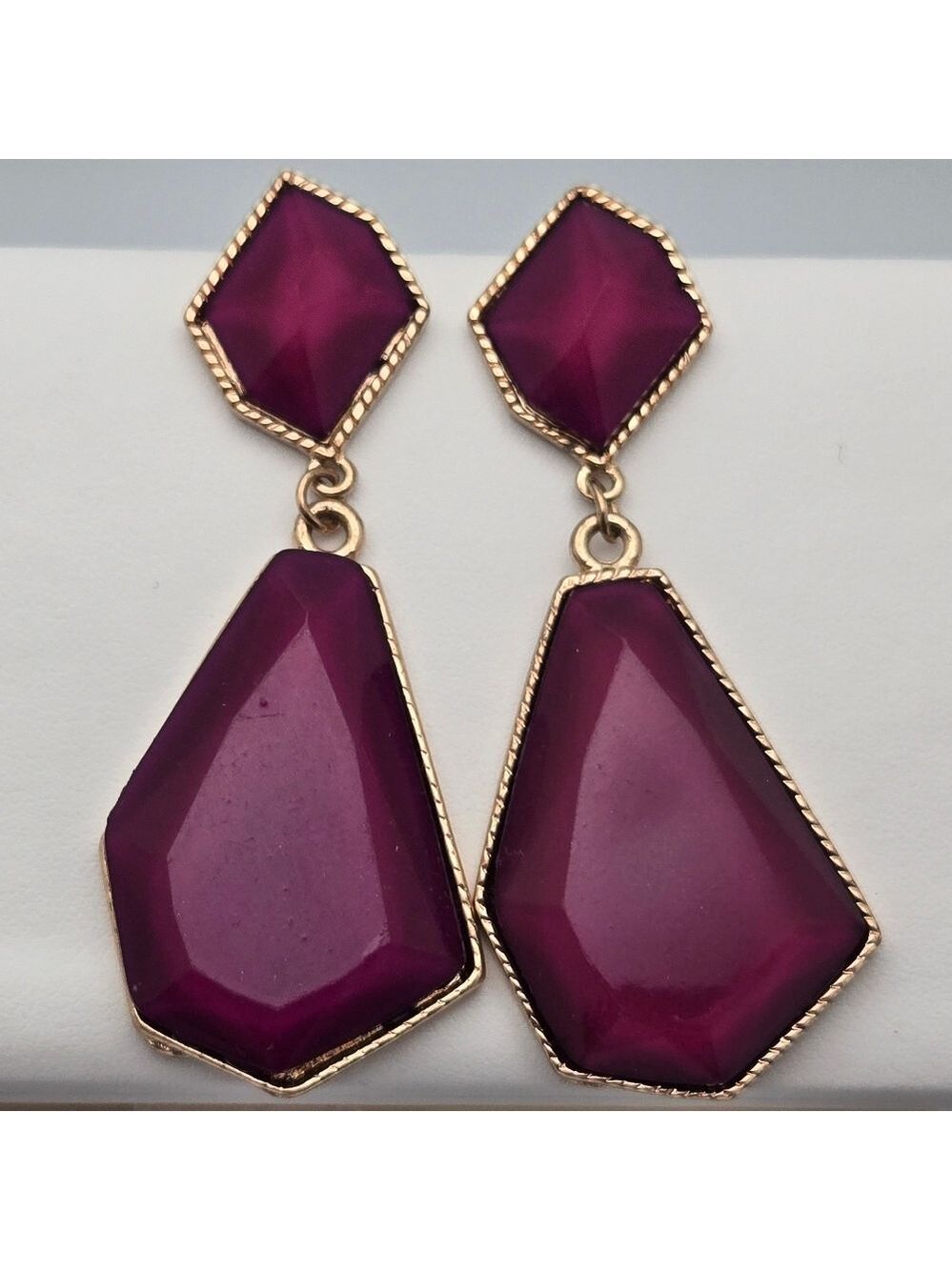 ✨2/$10✨ Purple Plum Crystal Gold Tone Dangle Earrings 2.5" Statement Glam